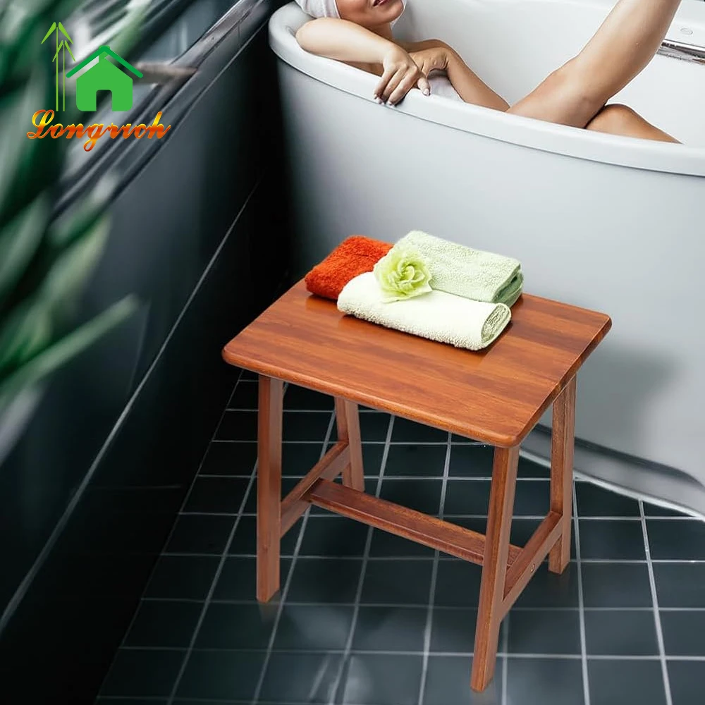 Rectangular Acacia Wood Stool Small Shower Bench Seat Small End Table Stool Bathroom shower corner stool