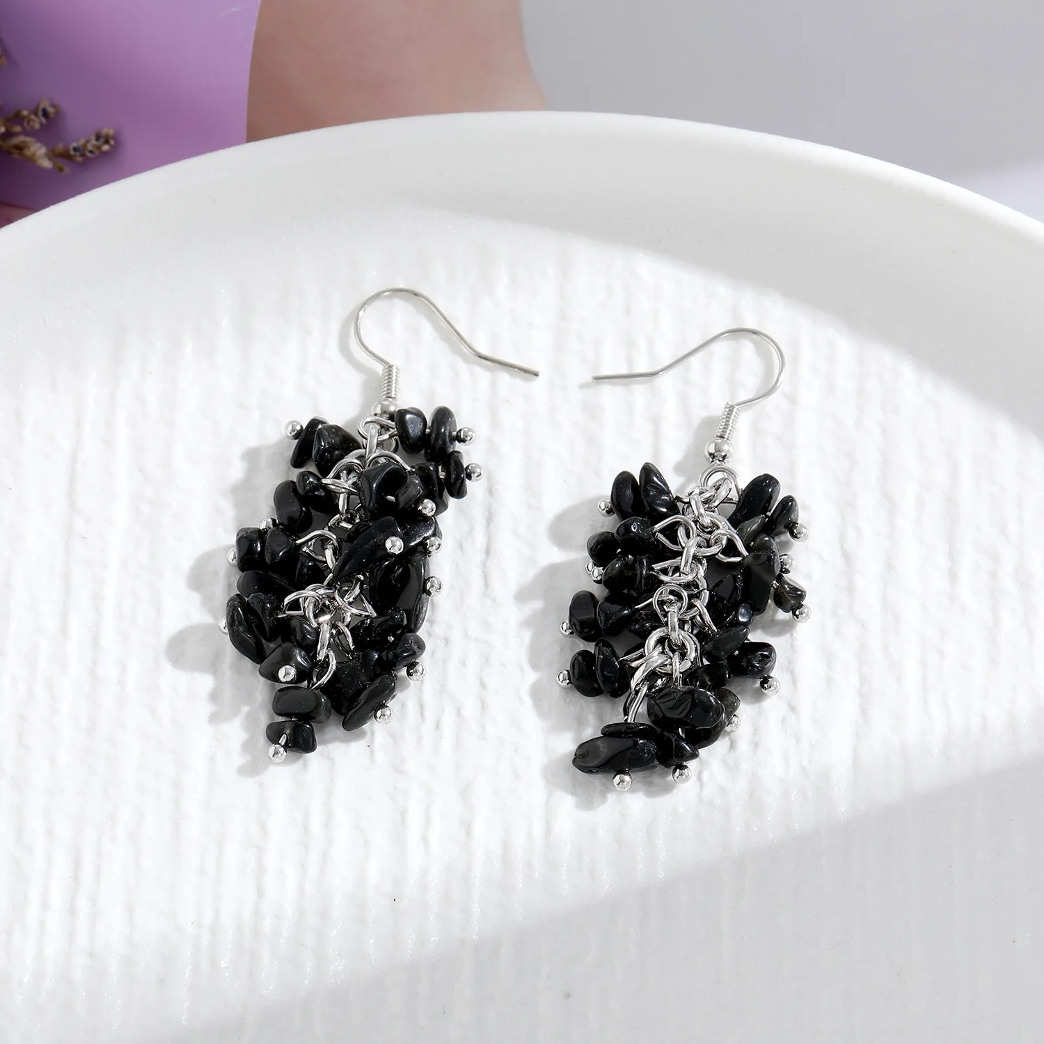 Natural Amethyst Crushed Stone Earrings Eardrop Multi-colored Seven Chakra Crystal Chips Earring for Jewelry Making