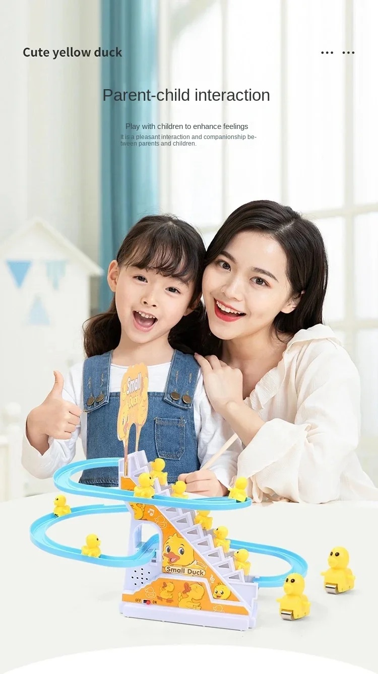 Preschool educational games slot toys Plastic Railway Game Set Duck Race Electric Slide Track Toys Game with small duck
