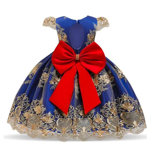 2022  0-10 years Baby Girl Dresses Party Big Bow Flower Princess Embroidery Frock designs Lace Beaded Prom Kids Wedding Dress