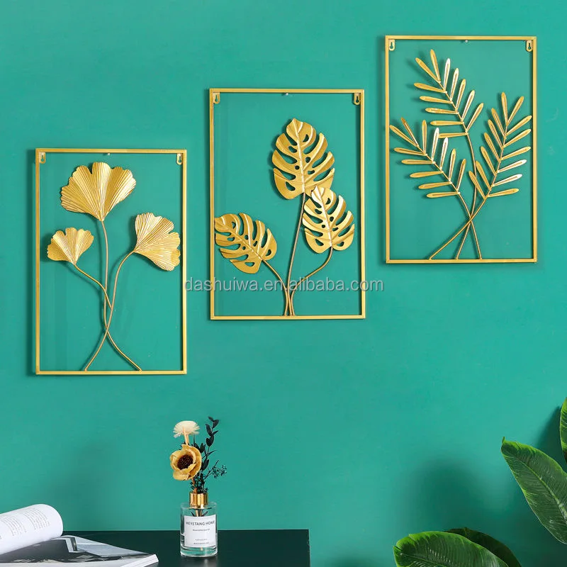 golden Leaves Iron Wall Modern Creative Living Room Sofa Background Wall Hanging Decorations Mosaic Wall Hanging Metal Crafts