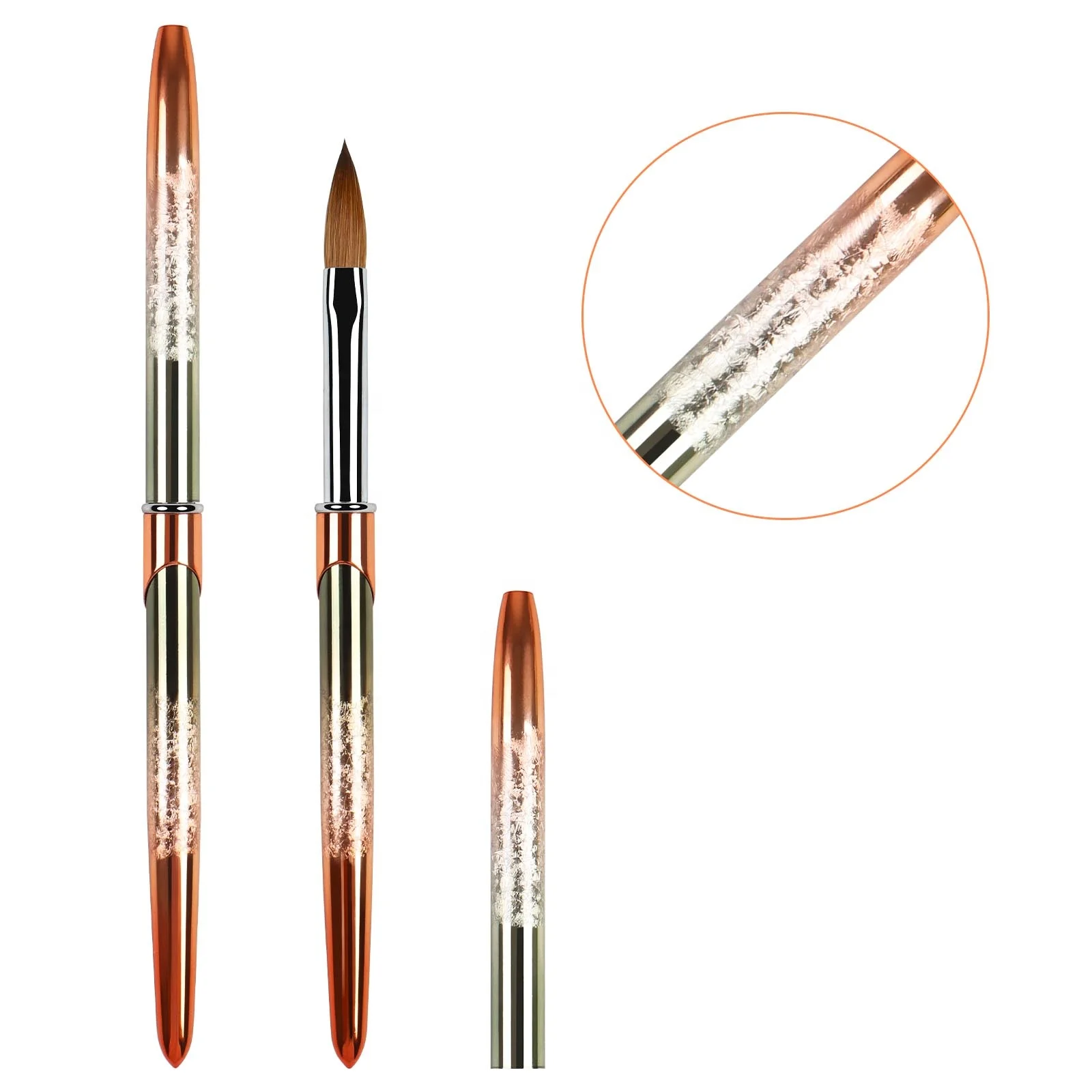 BQAN Top Quality Rose Gold Crimped Metal Handle Pure Kolinsky Acrylic Nail Brush Custom Logo