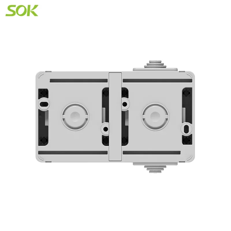 2 Way Light Switch and 2 Round Pin Power Outlet with Shutter Surface Mounted Horizontal Type Wall Electrical Switch Sockets Eu