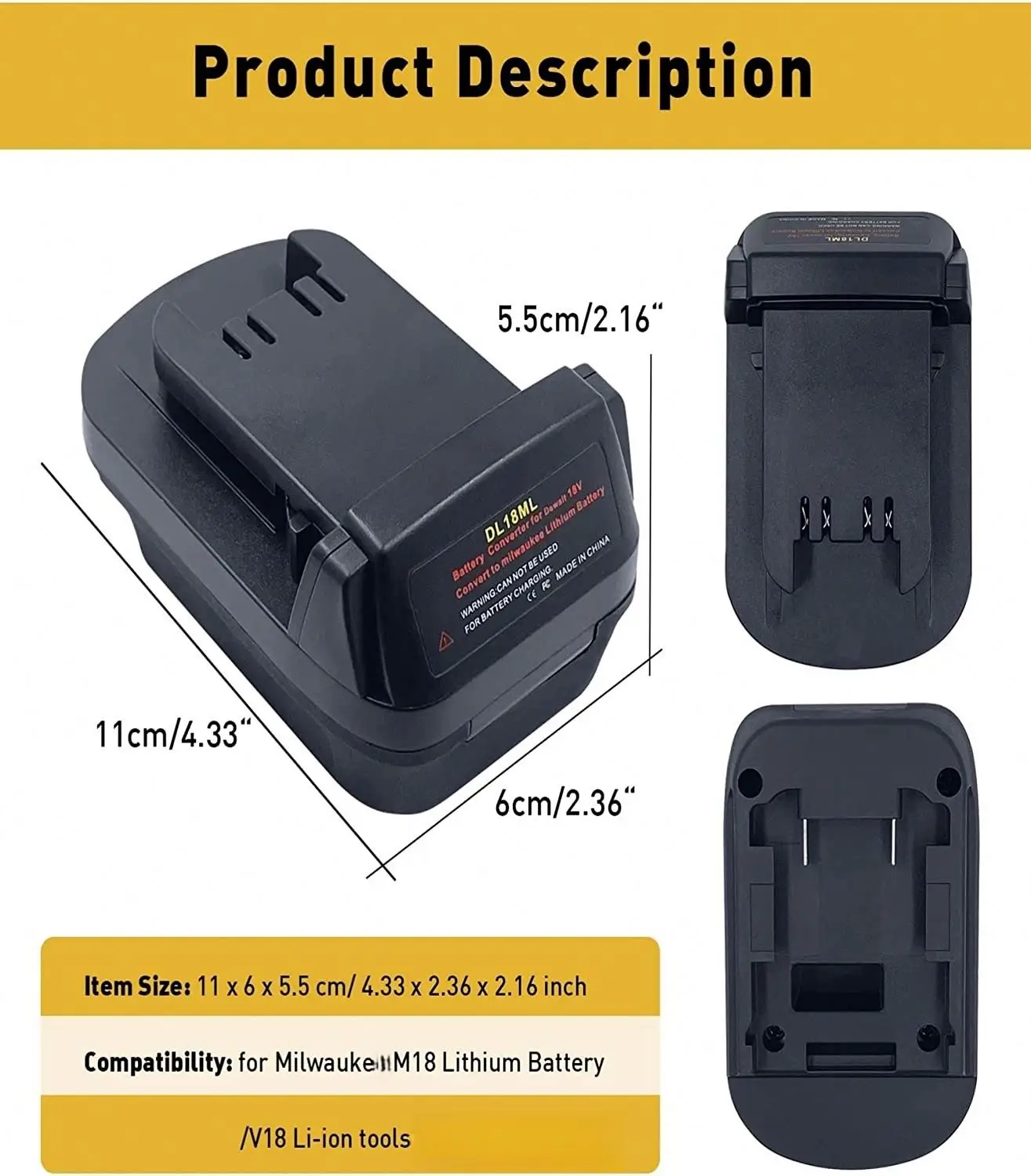 DL18ML Battery Adapter for De-walt 20V Lithium Ion Battery to Replace Milwau-kee 18V Tool Battery