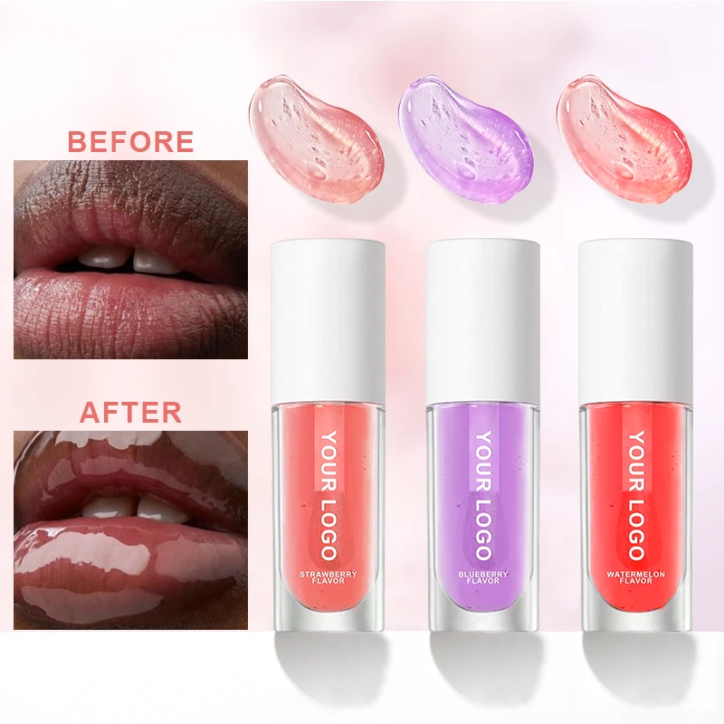 Lip Oil Private Label Custom Logo Liquid Lipgloss Transparent Fruit Moisturizing Natural Lip Oils
