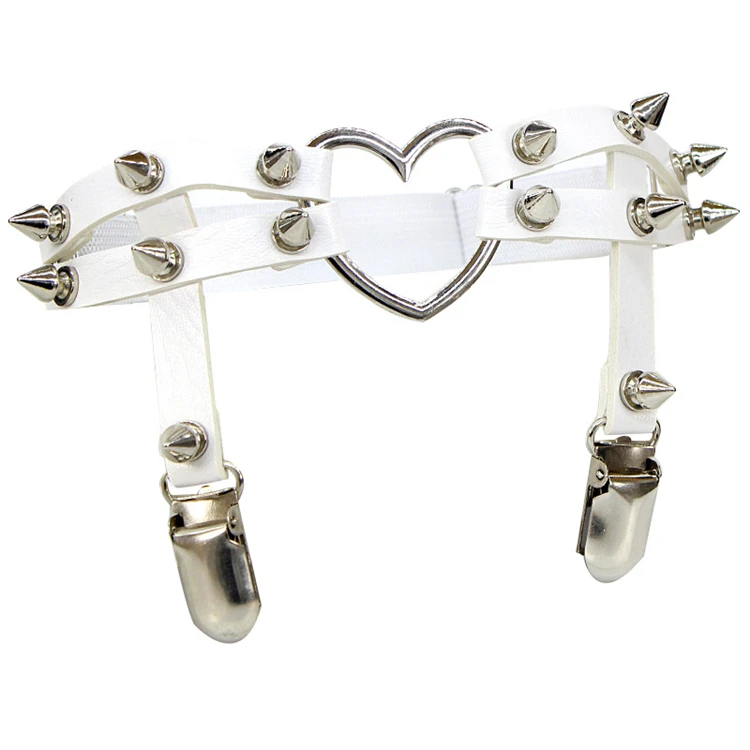 Rock Pub Punk Garter Belt Rivets Leg Ring Thigh Harness Heart Black PU Leather Vintage Suspenders Women Girls Body Jewelry