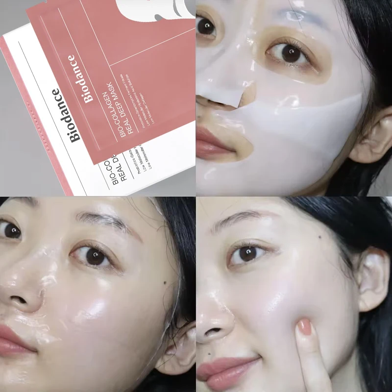 OEM Private Label White To Transparent Deep Moisturizing 4 Piece/box Bio-Collagen real facial Mask For Overnight Sleeping