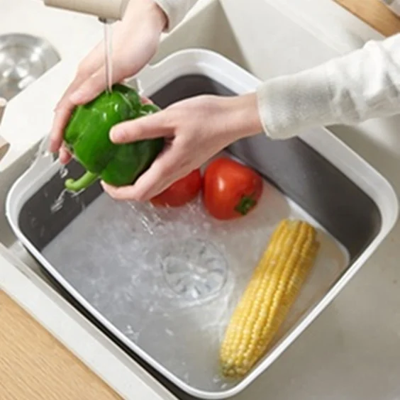 Silicone Folding Drain Basket Fruit Vegetable Washing Basket Foldable Collapsible Drainer Kitchen Storage Tool