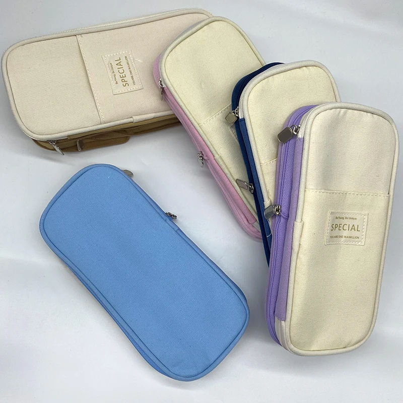 customs color canvas large capacity multifunction portable pencil box pencil case for Office College School