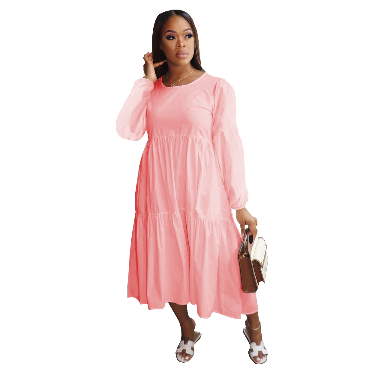 
Trending products women long sleeve long dress plus size dress solid color woman one-piece dress 