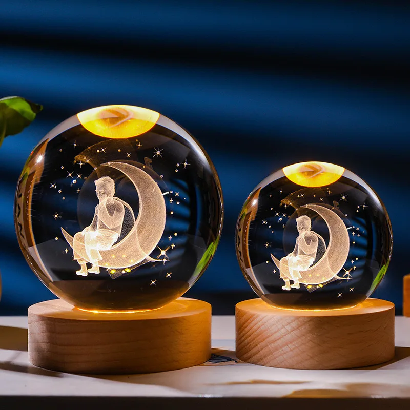 Hot Selling 6Cm 8Cm  Portable Design Laser 3D Carved High Quality Glass Balls 3d art crystal ball night lamp lights