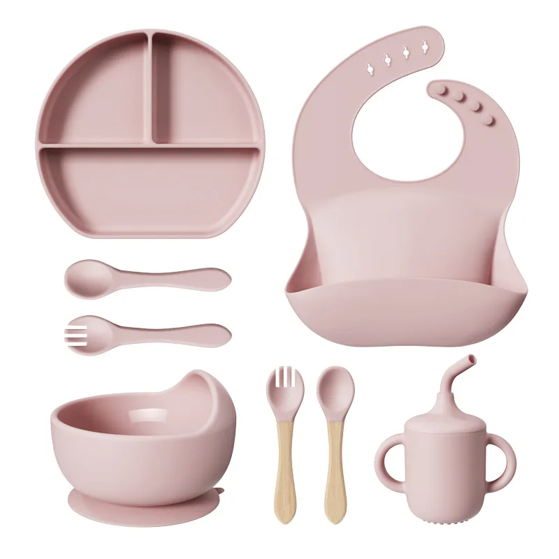2024 Hot Sale Baby Tableware Feeding Set Bpa Free silicone Feeding Set Plate Bowl Cup And Spoon Fork For Babies