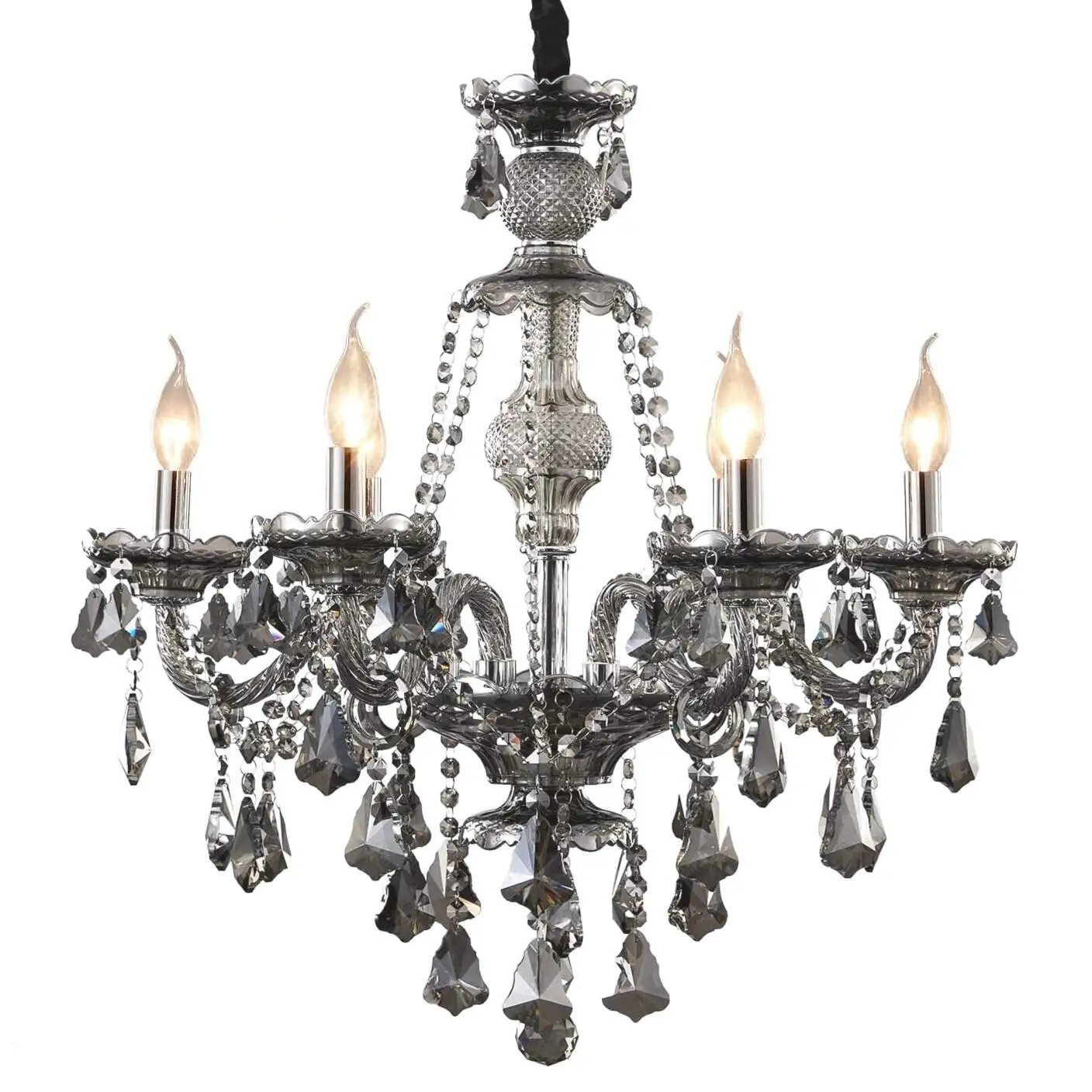 European Living Dinning Room Crystal Lamp Glass Bent Smoke Grey Candle Crystal Chandelier Ceiling Luxury