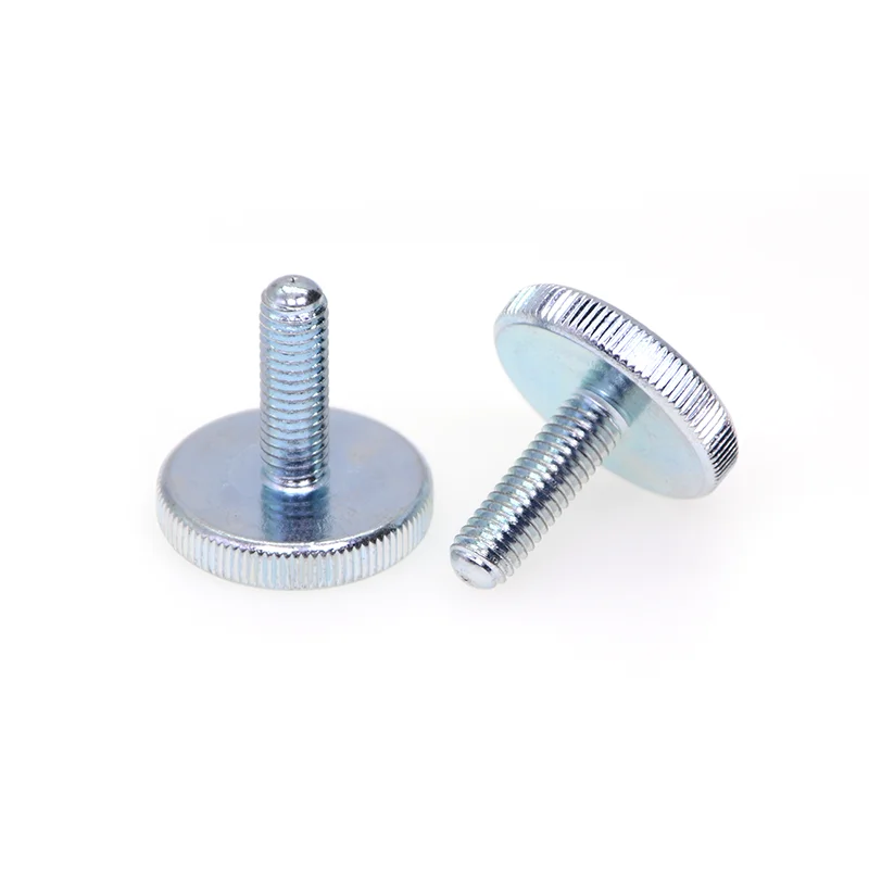 Grade 10.9 carbon steel zinc plated large flat head straight knurled mechanical thread hand adjustment screws bolts