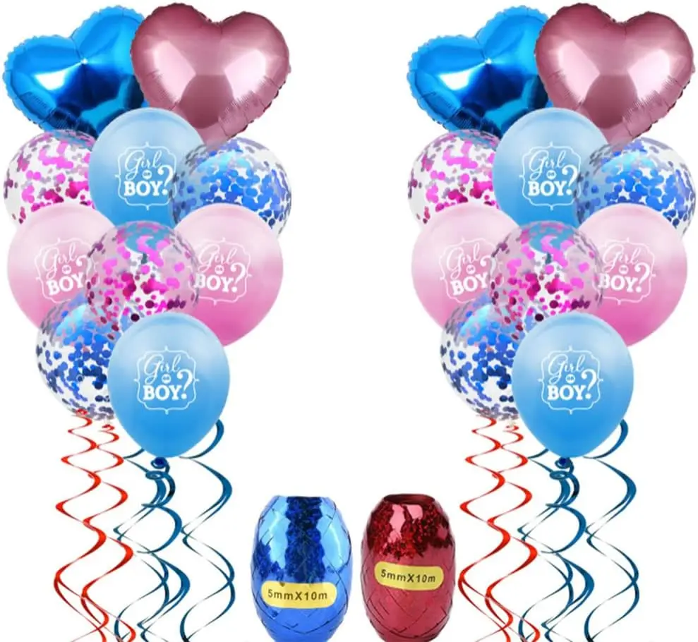Gender Reveal  Foil Balloons Sets-Round Star Heart Shaped Sequin Foil and Latex Balloons Supplies for Baby Shower Birthday Party