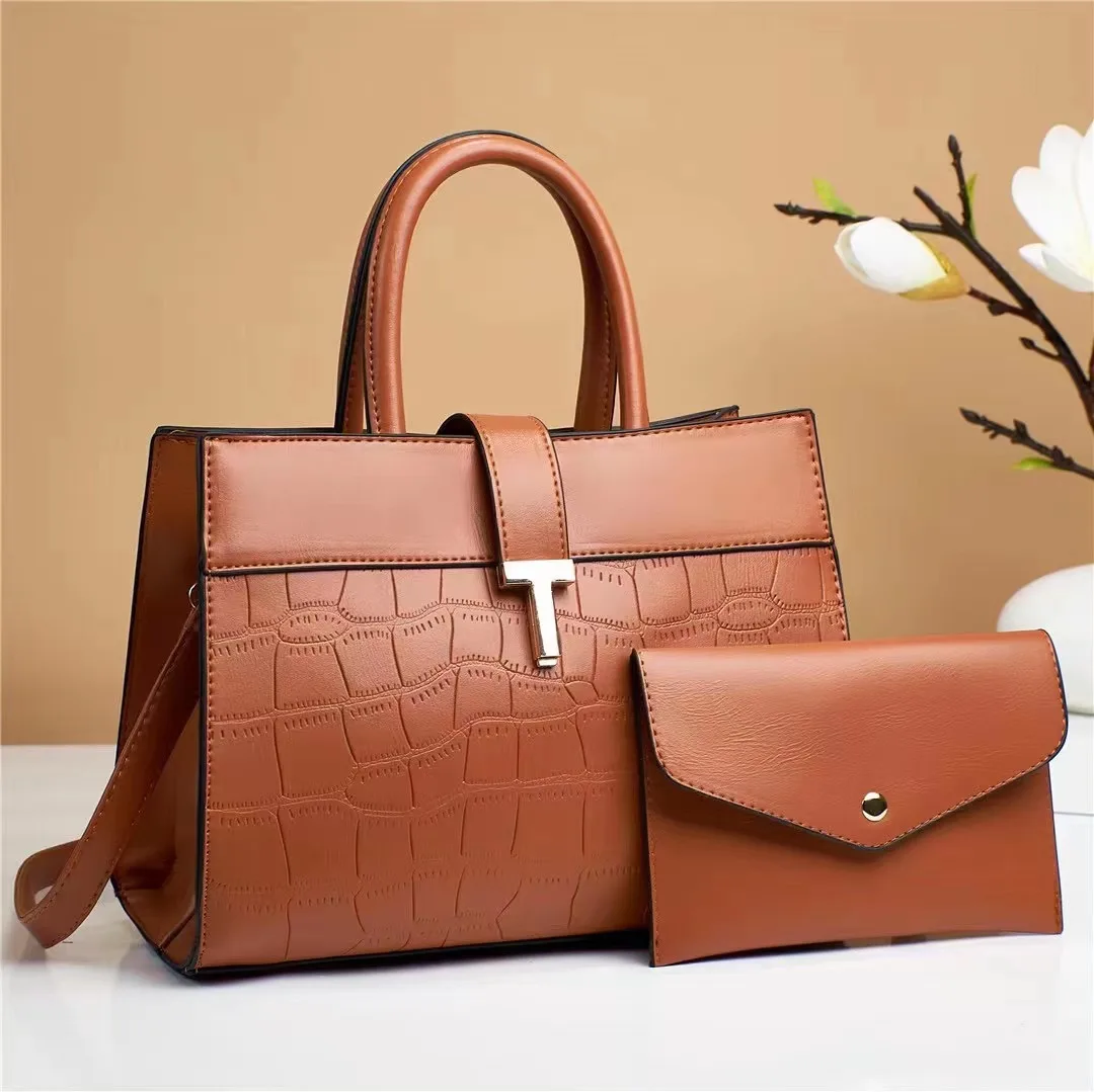 Luxury Women Bags New Pu Leather Tote Bag Shoulder Bag And Purses For Ladies Fashion Women Handbag Set Of 2 Pieces With Wallet