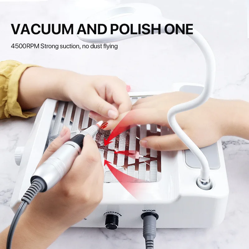 KaiManRui Top selling Nail Vacuum Suction Fan Dust Extractor Manicure Tool Dust Collector Desktop With LED lamp