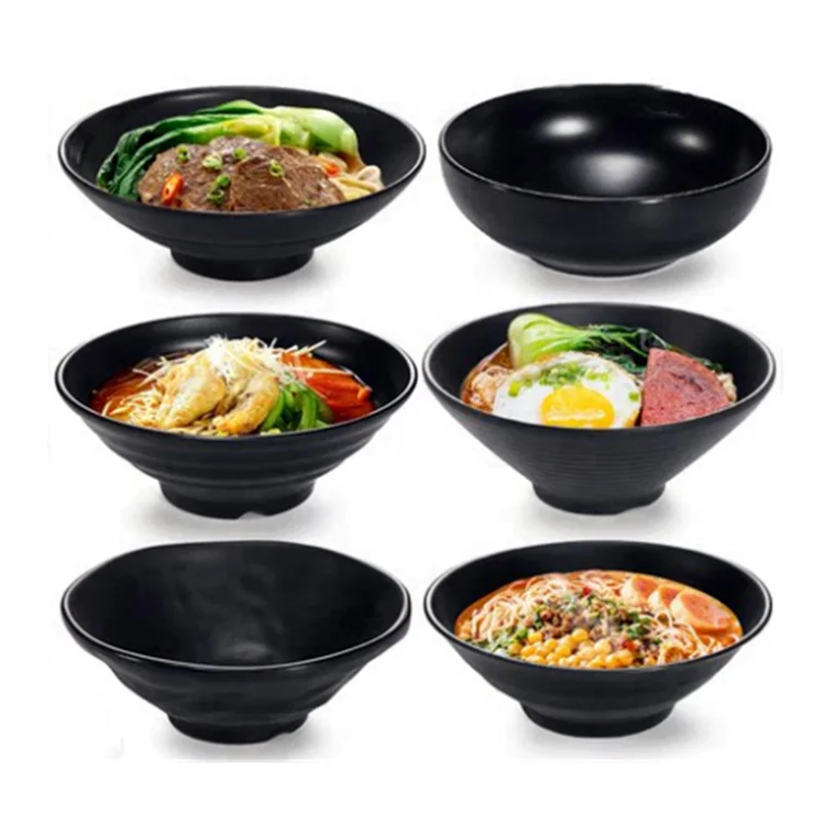 Hot Selling Korean Japanese Ramen Noodle Melamine Black Plastic Soup Bowl Melamine Serving Bowls