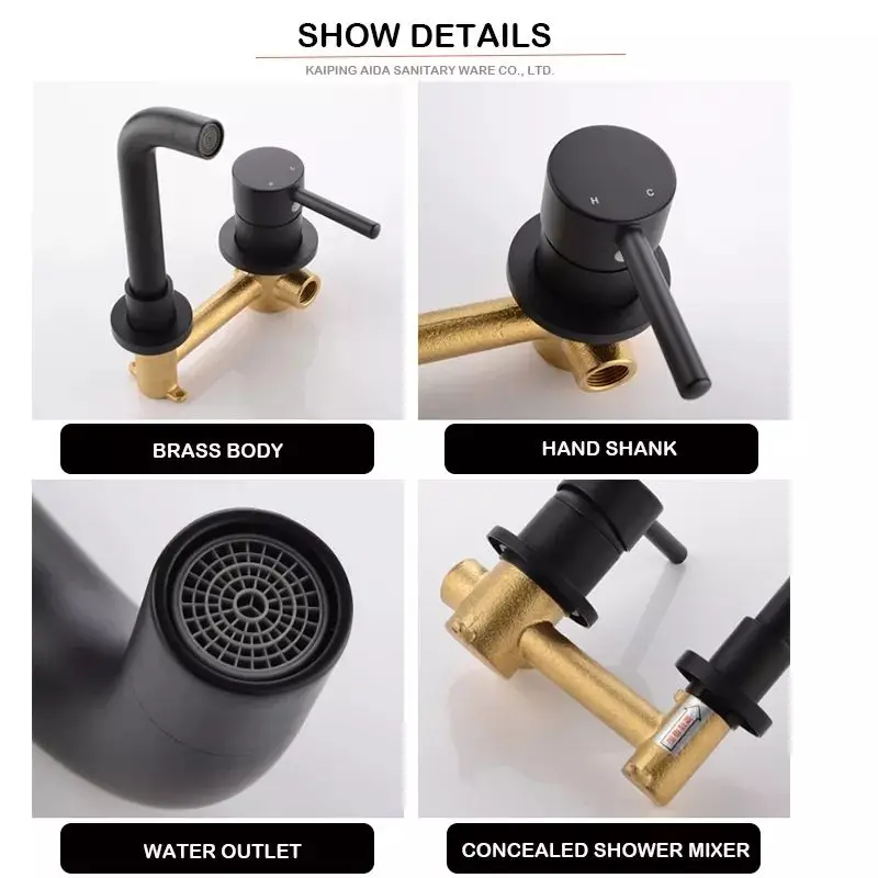 Hot Sale Single Hole Simple Brass Wall Mounted Bathroom Basin Mixer Black Concealed Faucet for Basin