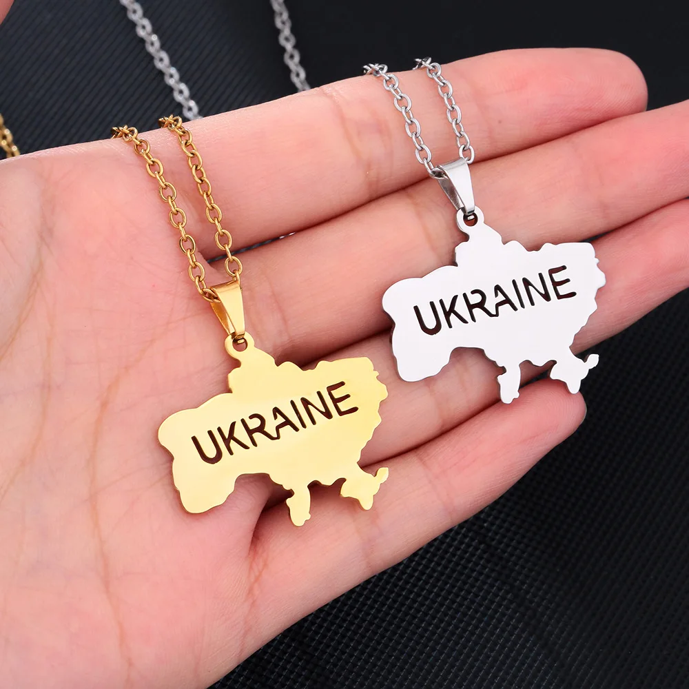 8 styles Stainless steel Ukrainian map pendant necklace unisex geometric titanium steel pendant necklace