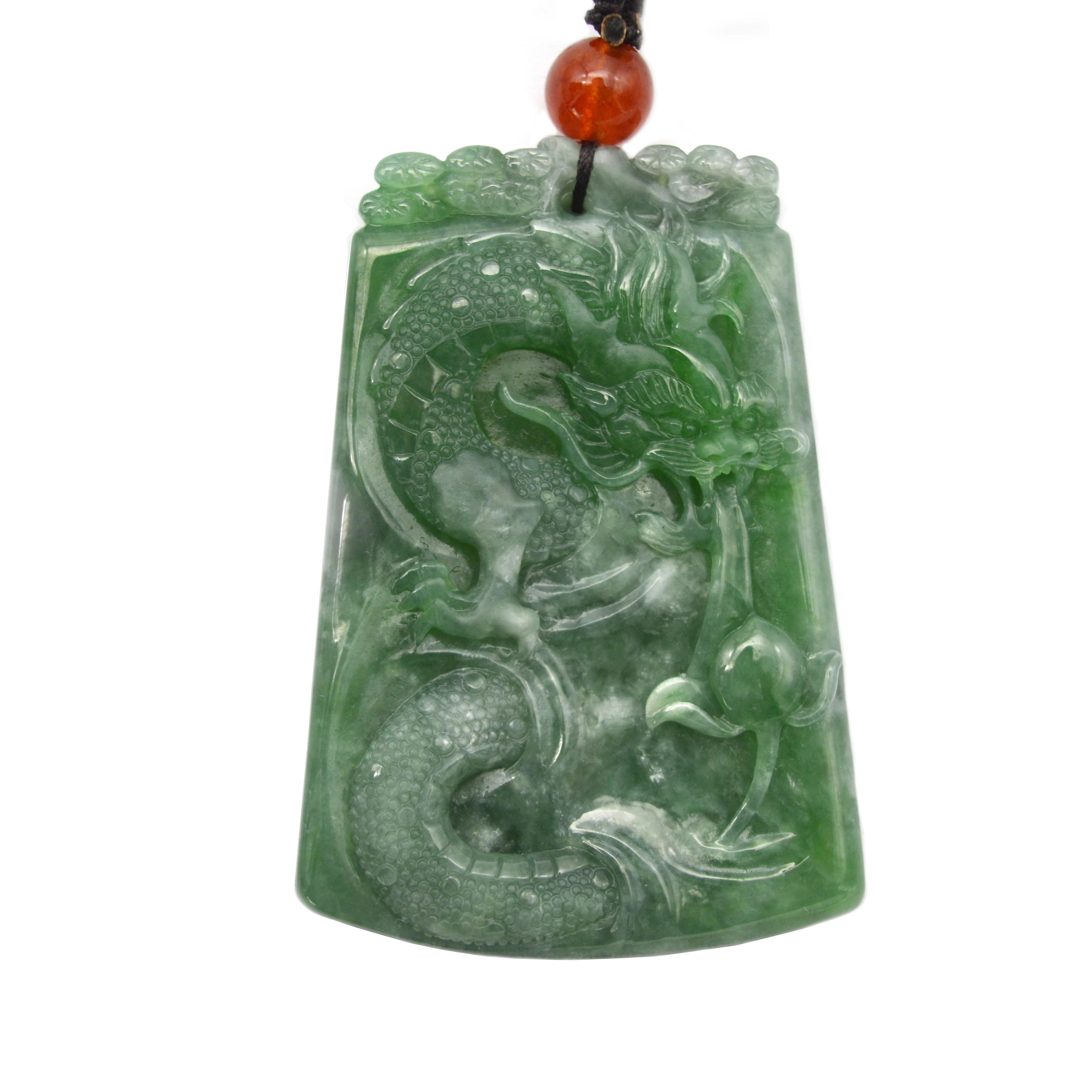 Dragon Pendants Necklace Jadeite Jade Natural Burma Carved Chinese Green Gift Vintage Customized Animal Charm Pendants Engraving
