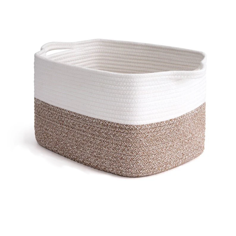 Set of 3 Woven Storage Basket Large Cotton Rope Storage Baskets with Durable Handles Foldable Laundry Hamper Woven Cotton Rope