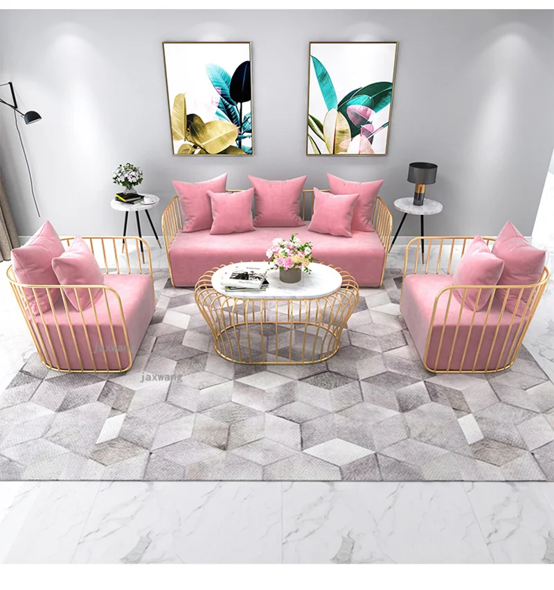 Pink Sofa Beauty Salon Waiting Sofa Single Chair Luxury Furniture  Modern Couch Set Living Room