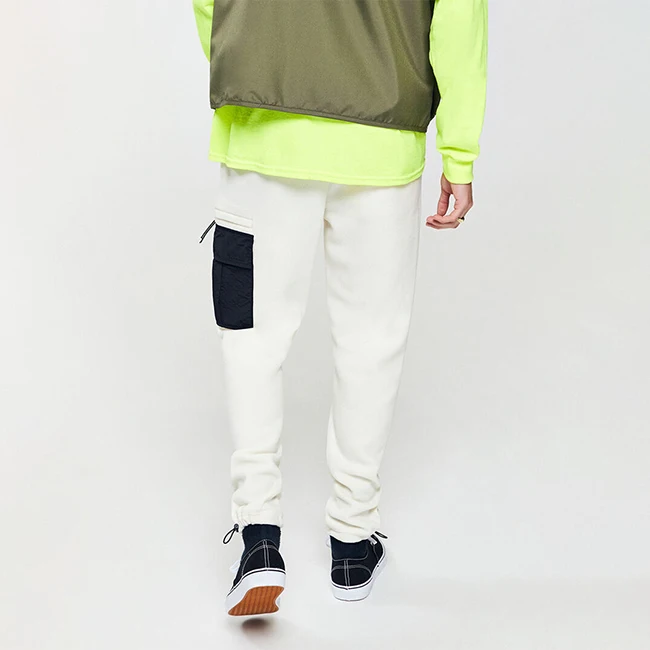 athletic white polar fleece cargo pants mens sherpa two tone skinny side pockets long trousers