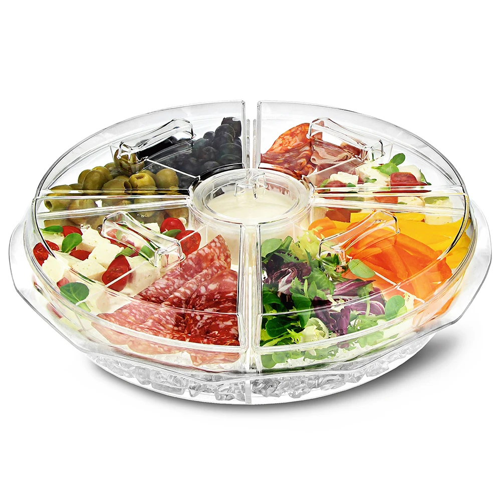 Food Serving Plate 8 Sections Vegetable Plastic Tray With Dividers