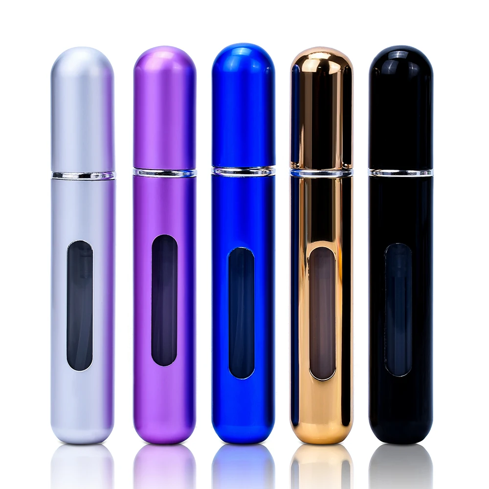 Mini aluminum perfume bottle 5ml 8ml colorful portable travel refillable perfume atomizer bottle bottom filled perfume bottle