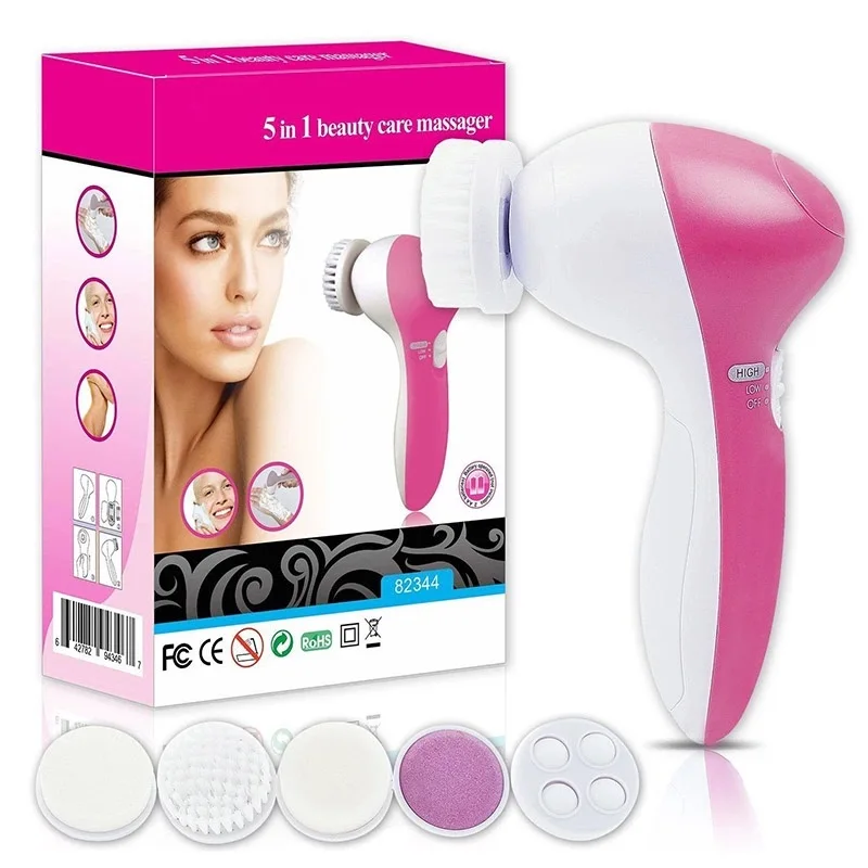 Lowest Price China Potable Massaging Face Wash Machine 5 Brush Heads Clear Vibrating Skin Cleansing Mini Sonic Facial Brush