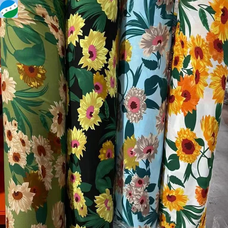 good selling big quantity 100% polyester fabric spandex moss crepe print stock fabric from shaoxing telas de china