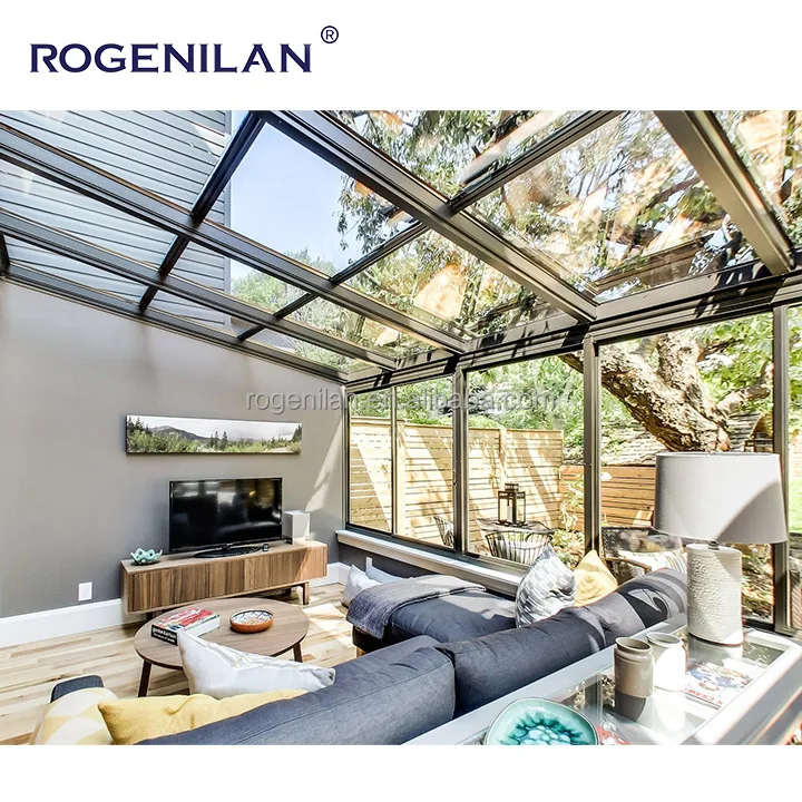 ROGENILAN Customized Design Retractable Glass Sunroom Sliding Skylight Roof Windows for Sun Room