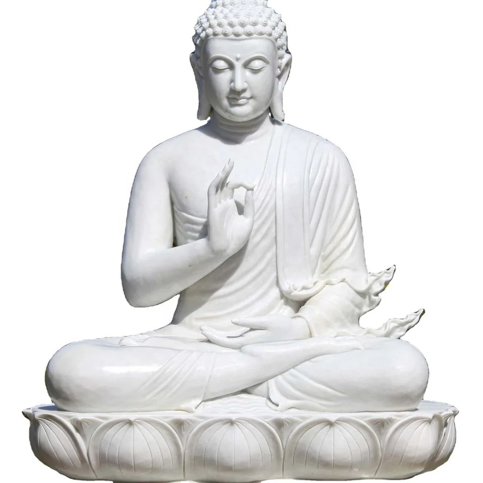 white natural marble buddha sitting on lotus statues