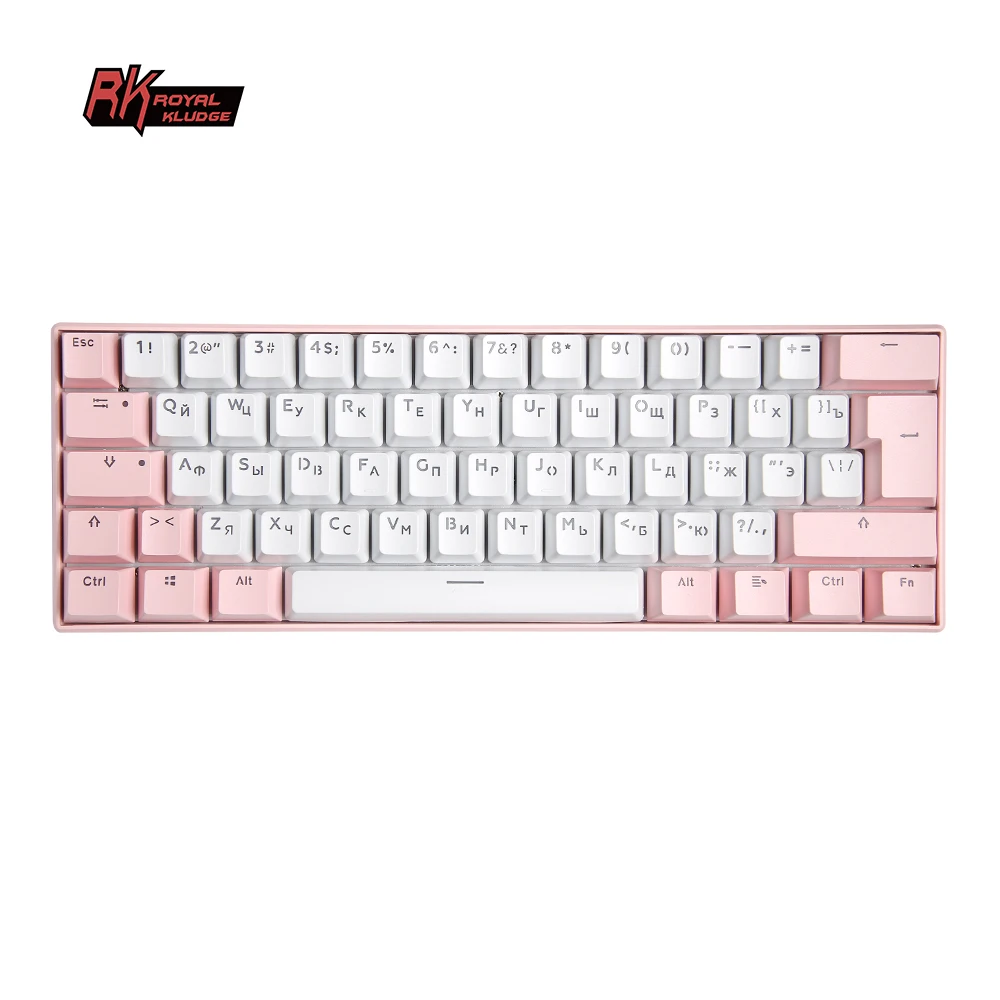 Custom doubleshot keycaps russian language mechanical keyboard with pink/blue keyboard cover 61 keys computer gaming keyboard