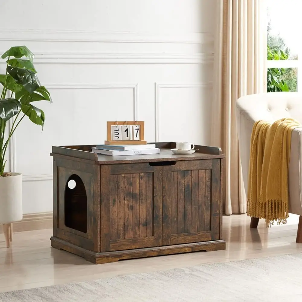 Country Style Large Cat Cabinets Dog-Proof Hidden Litter Boxes with Lids Pet Houses & Furniture in the Form of Cat Toilets