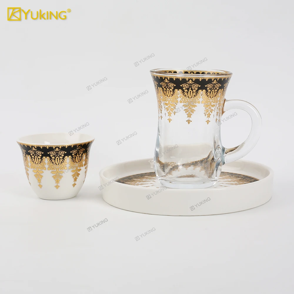 Hot sales of new design arabic-style ceramic coffee cup saucer set Cawa cup glass cup saucer set