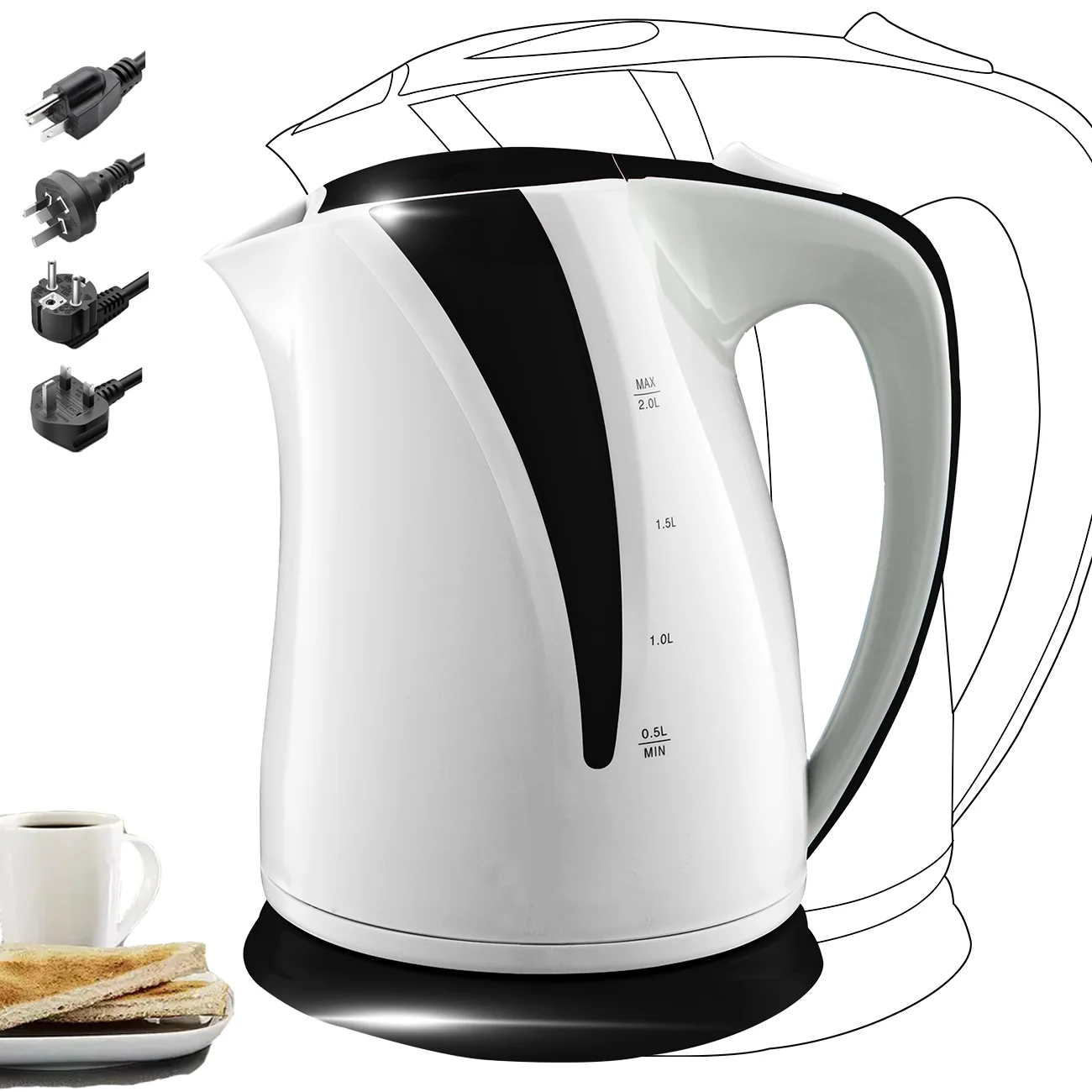 household New Plastic kitchen appliance electric water jug Visible window cheap electric kettle