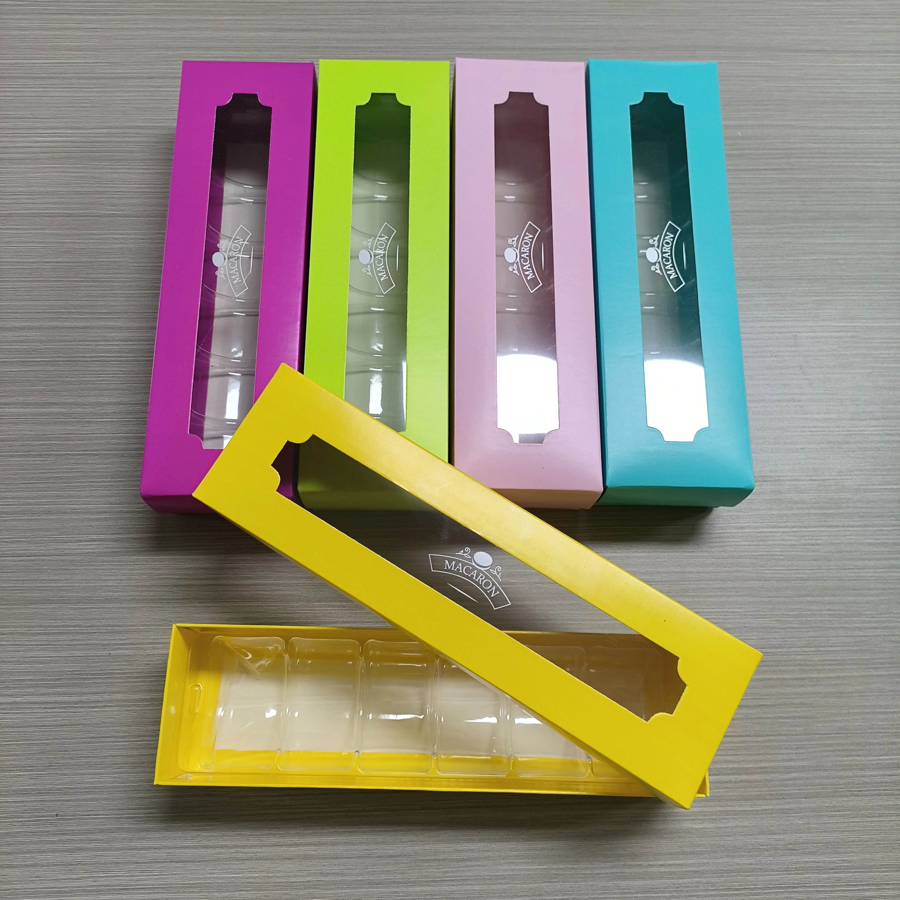 Wholesale Rectangular Macaron Cookie Box Donuts Dessert Food Bread Kraft Paper Transparent Window Paper Box Dessert Baking Box