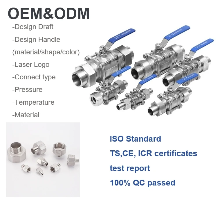 Union end connection quik-fit 3PC Manual 2-WAY indurtial ball valve valvula butt welded PN16 water gas oil pn130 with nipple