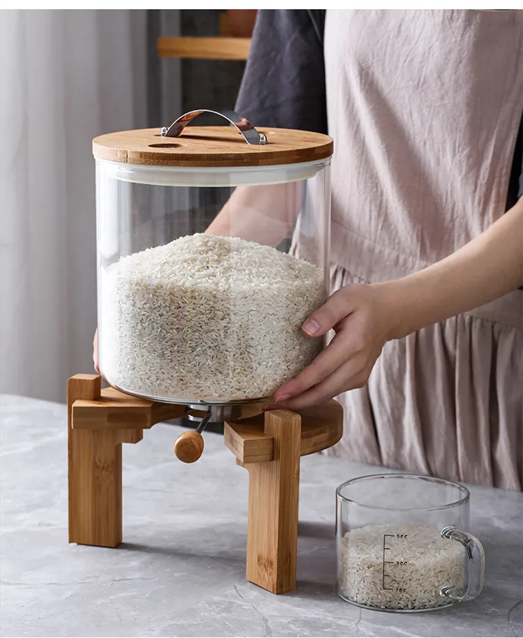 
Glass rice bucket storage tank sealed glass jar in kitchen supplies factory 