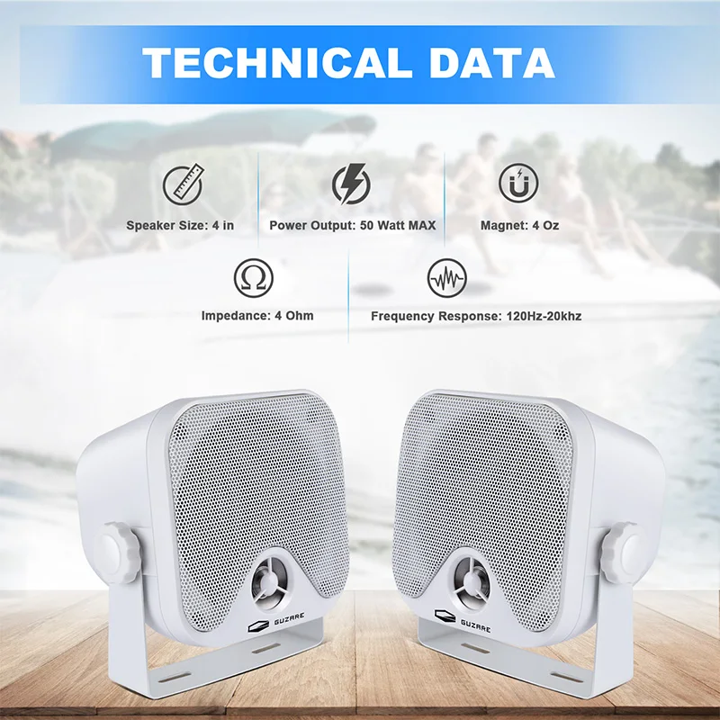 Marine 100W 4 inch BT Box Waterproof Speakers Compact marine stereo Stereo Sound System Speaker For Boat Golf Cart ATV UTV