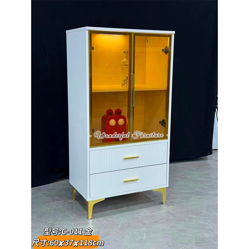 MDF White Bookcase With Glass Doors For Home Office Modern Showcase For Living Room