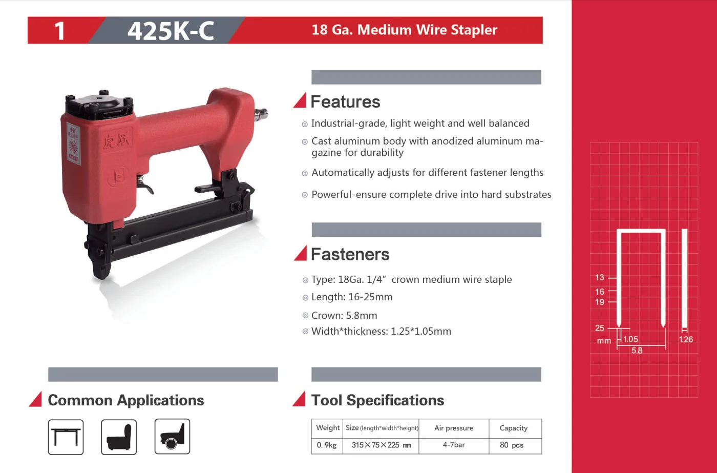 
425K-C 18 Ga. Pnuematic Stapler 