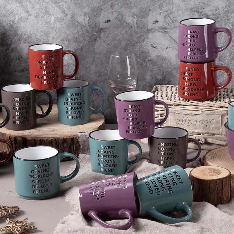 Two-color letters can be customized coffee cup home coffee shop hot-selling ceramic cup