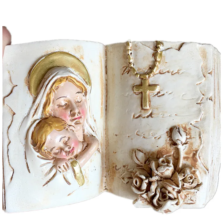 white mary and baby jesus statue desk decor