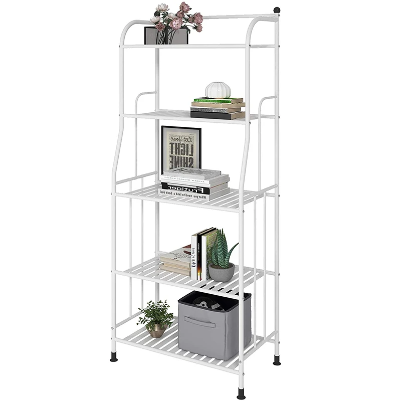5-layer metal shelf storage rack, Free standing shelf unit heavy shelf storage shelf bookshelf plant flower shelf,white