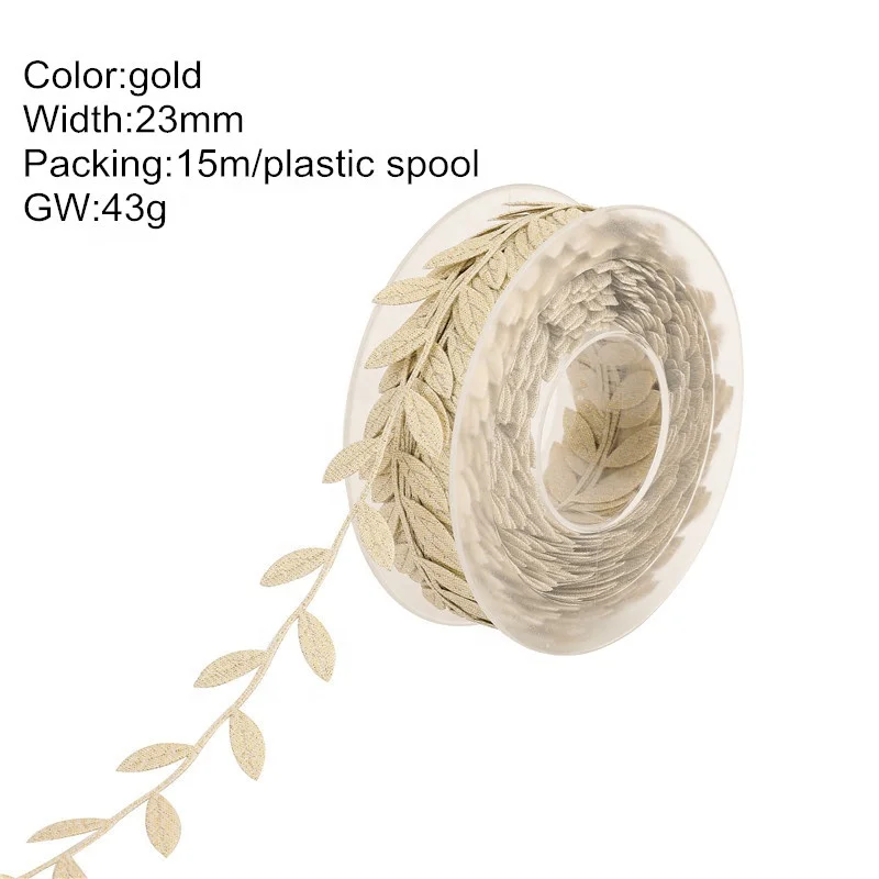 
23mm 15m Fabric Bling Leaf leaves Garland Ribbon Embossing Printing Home Craft Supply DIY Handmade Decoration 