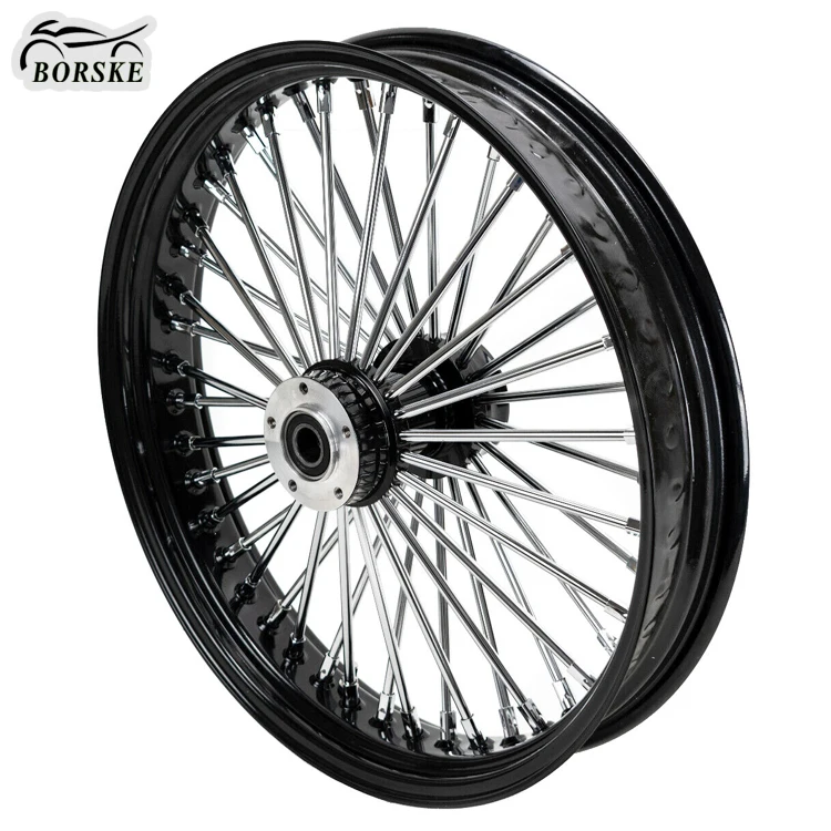 Borske Custom Black Motorcycle 48 Spoke 16 8 20 18 Inch Steel Spoke Wheel Rims for Harley Davidson Dual Disc Wheel Rims Parts