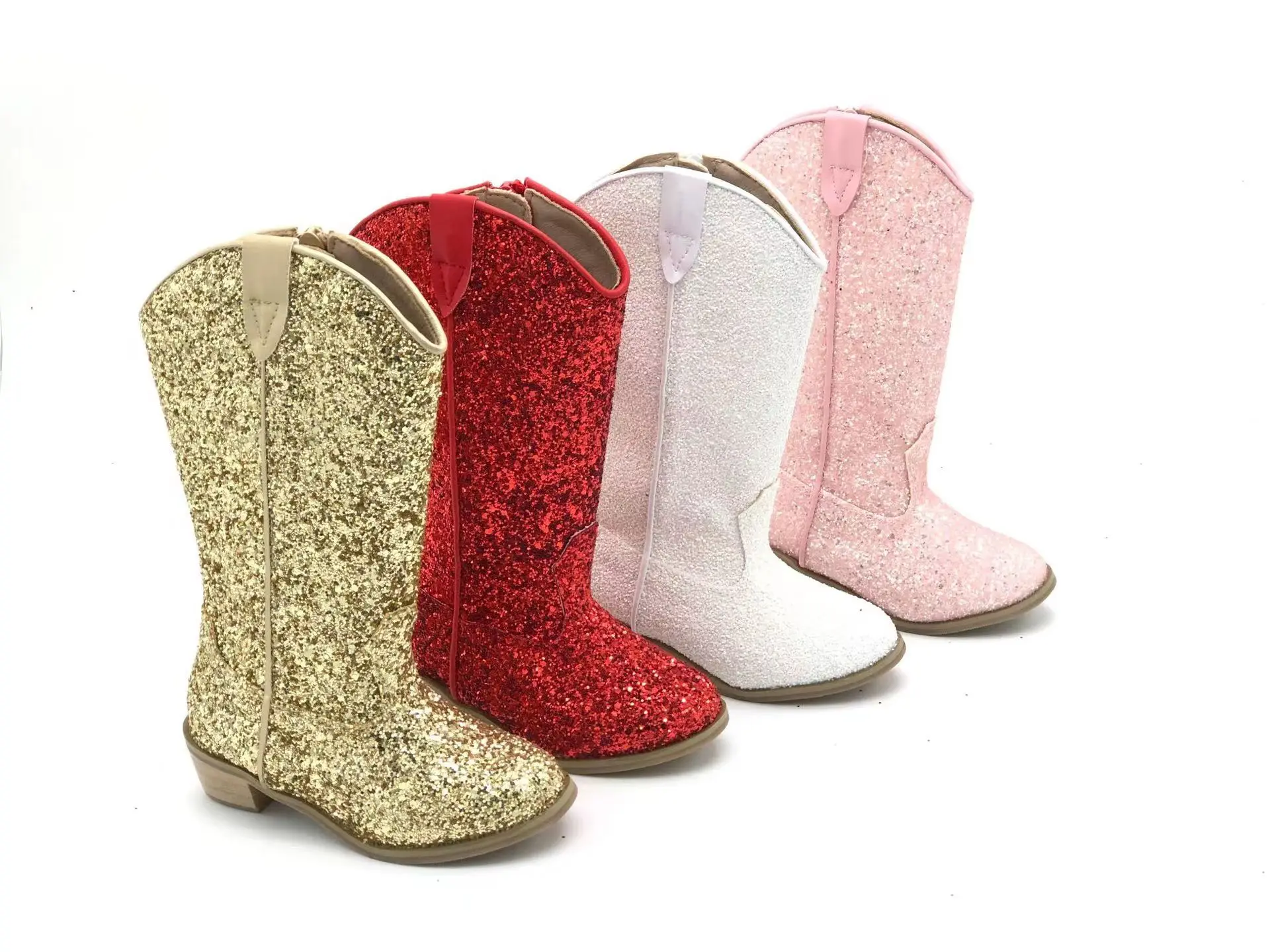 2022 Wholesale Luxury Design Genuine Leather Glitter Snow Boots Baby Boys Girls Kids Cowboy Boots